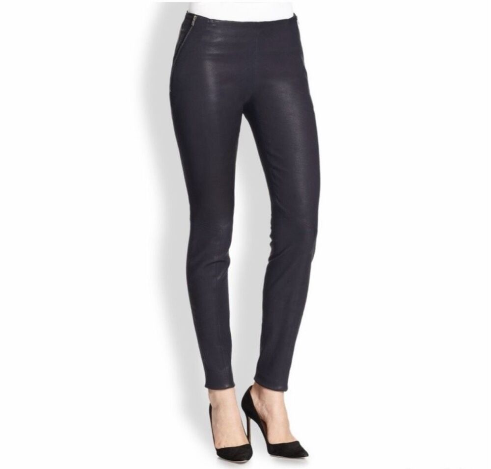 Theory Keil Danish Black Lamb Leather Black Sz 6 Leggings